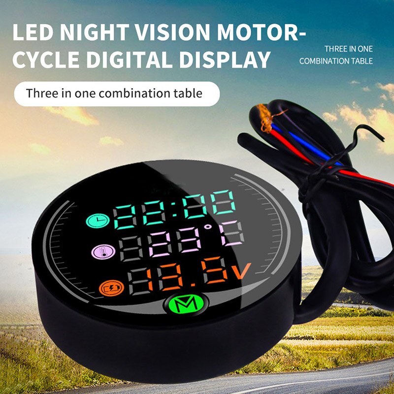 3 In1 Black Motorcycle Led Voltmeter Klok Universele Elektronische Digitale Thermometer Temperatuur Schema Outdoor Essentieel