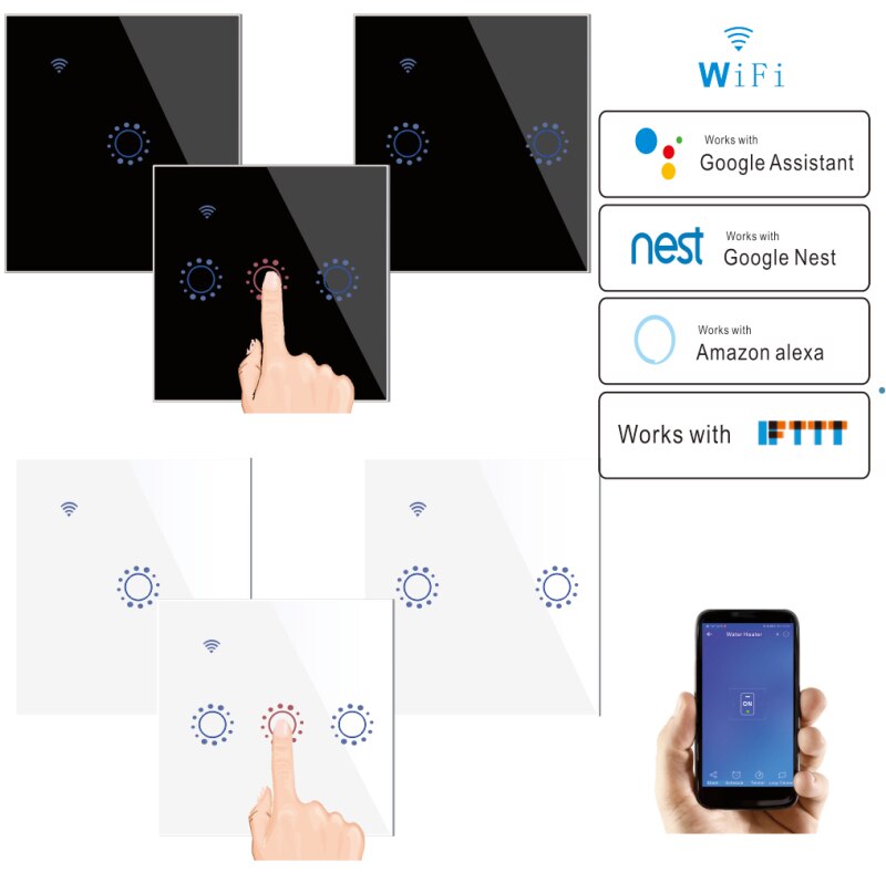 Touch Schakelaar Smart Switch Panel Muur Switch 1/2/3 Gang Wifi Lichtschakelaar Us/Eu Standaard Werken Met alexa Google Thuis