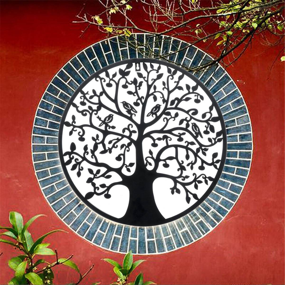 51cm Tree of Life Iron Art Home Hanging Ornament Nordic 3D Iron Tree Round Wall Hanging Decorations Art Home Wall Decoration