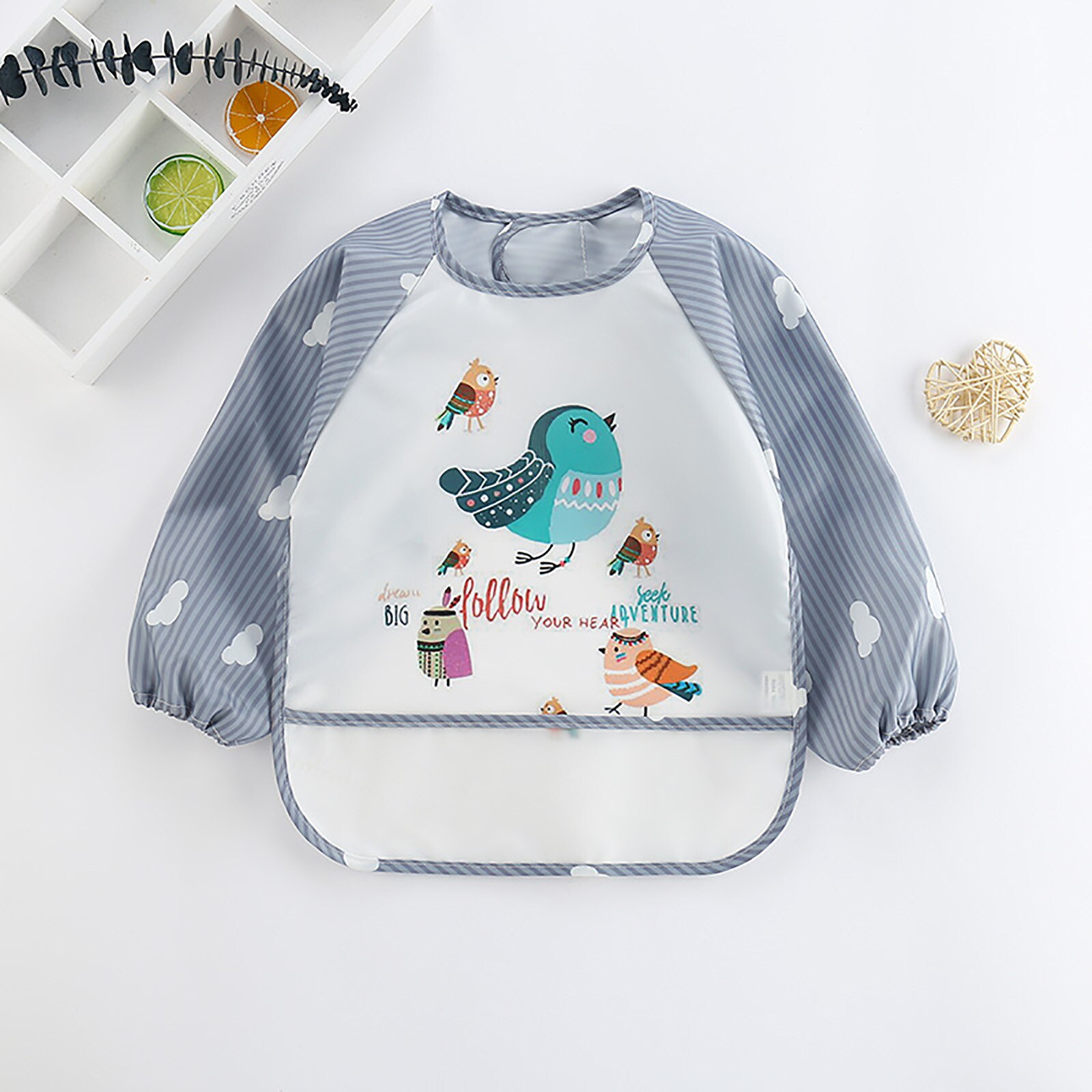 1Pcs Slabbers Burp Doeken Waterdicht Lange Mouwen Gestreept Anti-Dragen Cartoon Bib Omgekeerde Gown Kerst Print bib