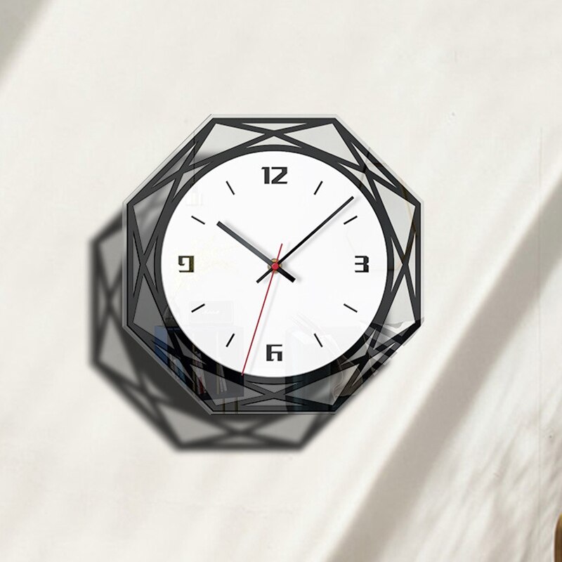 Stille grote acryl wandklok 3d digitale moderne zwarte quartz hanghorloge met muurstickers voor de keuken