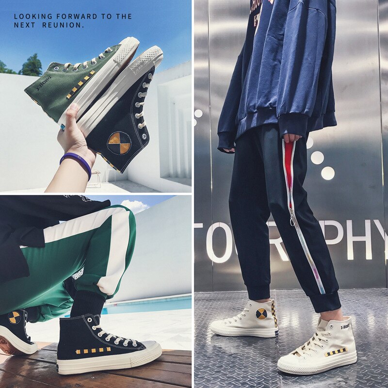 Goodstus menn lerretssko høy topp solid enkel stil pustende komfortabel flott mannlig street walking casual