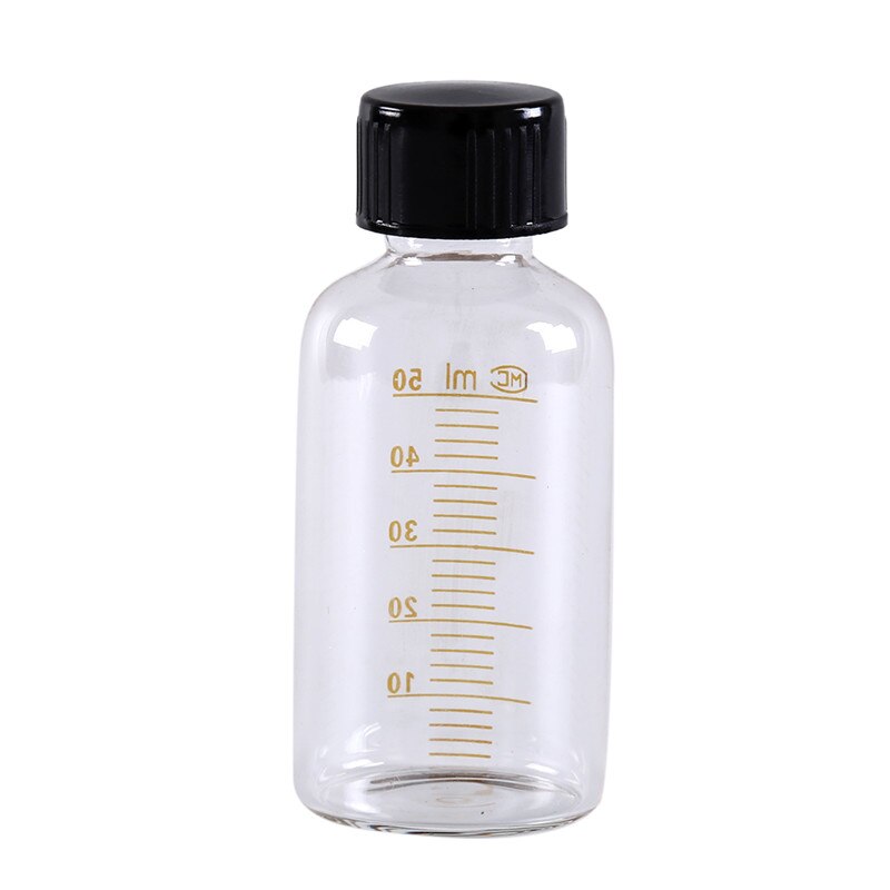 50ml ronde glazen reagensflessen, plastic zwarte schroefdop, schroefdeksel, schaalverdeling, monsterflesjes