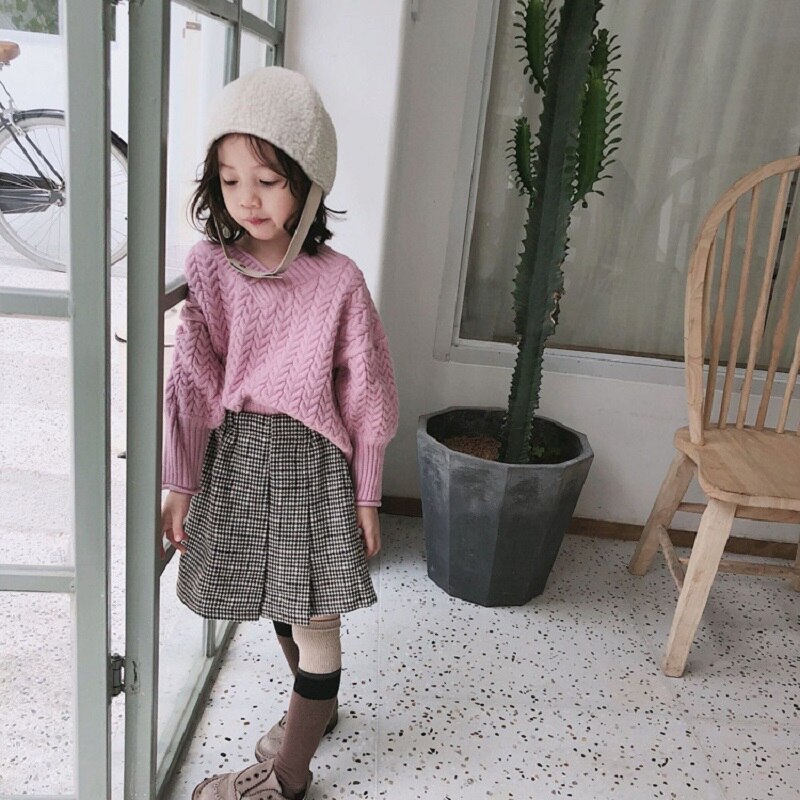 Girls Plaid Skirt Kids Winter Warm Pleated Thick Woolen Stylish Autumm little girl knit skirts cheap stuff