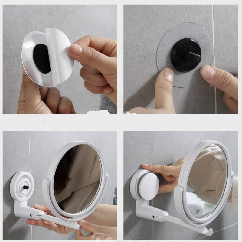 Espejo de vanidad lateral doble para el hogar, Espejos de maquillaje ajustables para montar en la pared, espejo giratorio de baño, espejo redondo HD para decoración del hogar