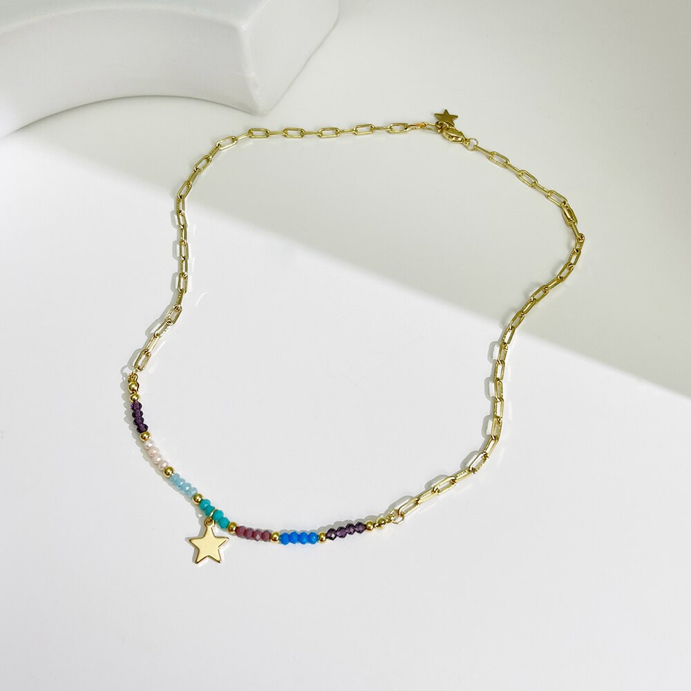 Peri&#39;sBox Nette Mehrfarbige Acryl Perle Fünfzackigen Stern Anhänger Halskette Für Frauen Trendy Mixed Kette Halsketten