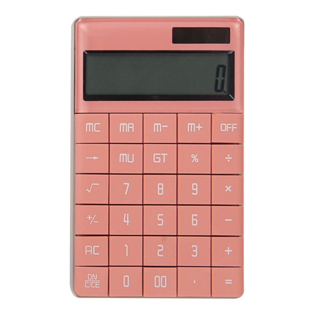 12-bit Calculator Breedbeeld Dual Power Platte Knop Eenvoudig Kantoor Rekenmachine Basic Rekenmachine Desktop Rekenmachine: Pink