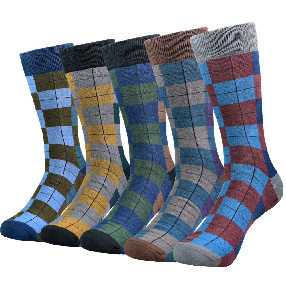 Chaussettes pour hommes habillées à la en coton à motifs noirs Chaussettes drôles colorées heureuses pour hommes: GRIS NOIR