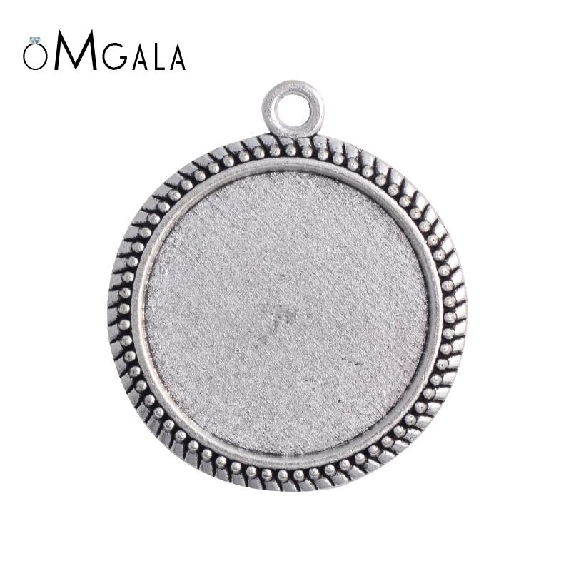 5pcs/Lot 25mm Inner Size 2 Colors Plated Classic Style Cabochon Base Setting Charms Pendant Tray