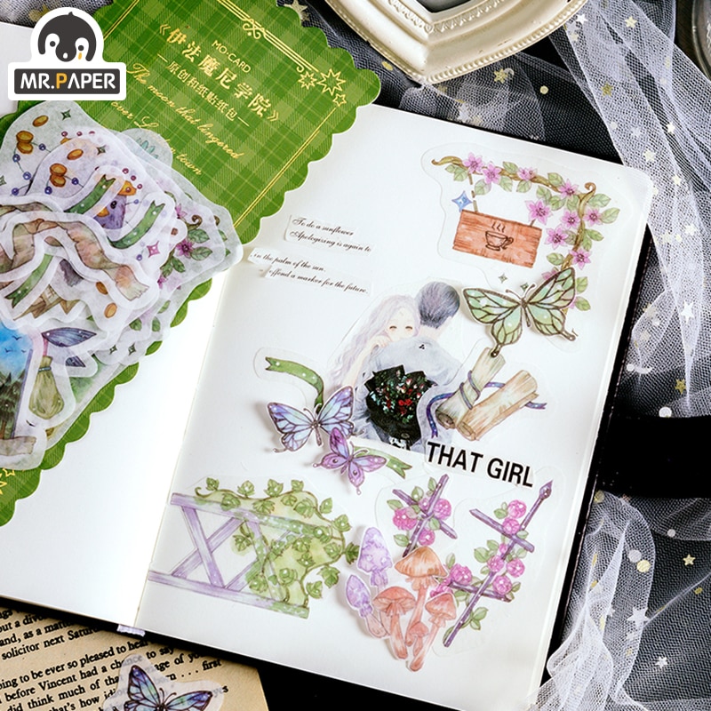 Mr. Papier 60Pcs Brief Van Magic Deco Dagboek Grote Washi Sticker Scrapbooking Label Planner Doodling Decoratieve School Briefpapier