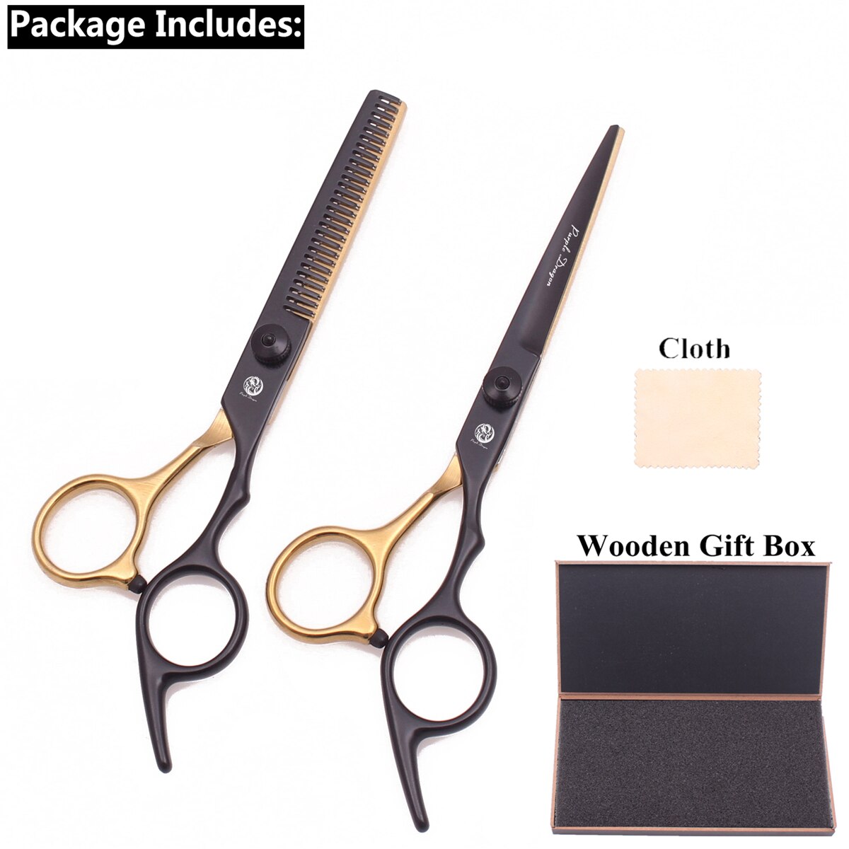 Hair Scissors 6" Japan Steel Purple Dragon Hair Cutting Scissors Thinning Shears Black&Gold Haircut Scissors Adjustable Tension: Set-D-6H-1001