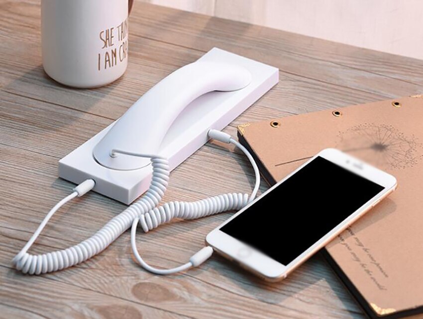 Matte Cell Phone Handset, Retro Telephone Handset with Base, Max 1m Cable, 3.5mm Handset Receivers for Mobile Phone Computer: white