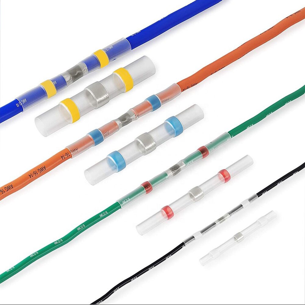 Heat Shrink Butt Crimp Terminals Waterproof Solder Seal Electrical Butt Connectors Wire Cable Splice Terminal Kit