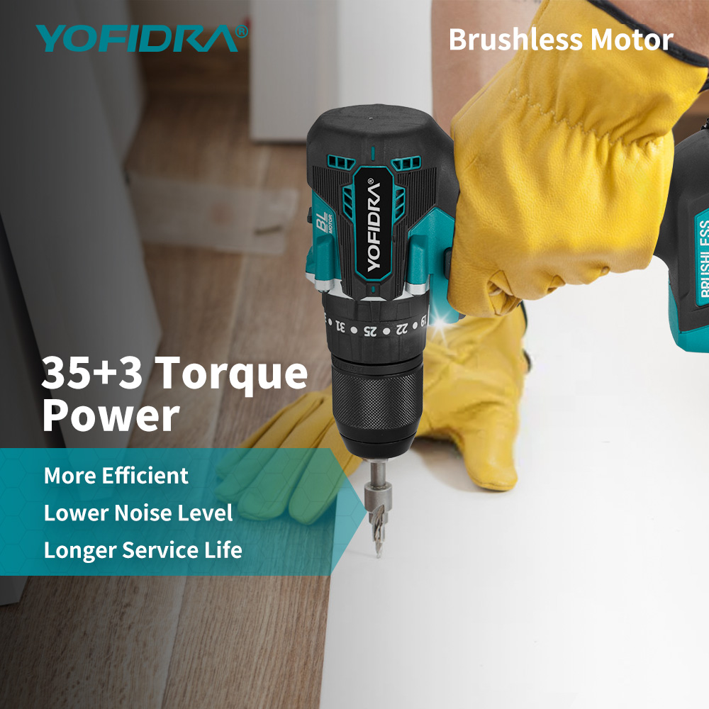 YOFIDRA 13mm 35 + 3 Drehmoment Bürstenlosen Elektrischen Schlagbohrmaschine Akku-Effiziente Elektrische Schraubendreher Werkzeug Für Makita 18V-21V Batterie