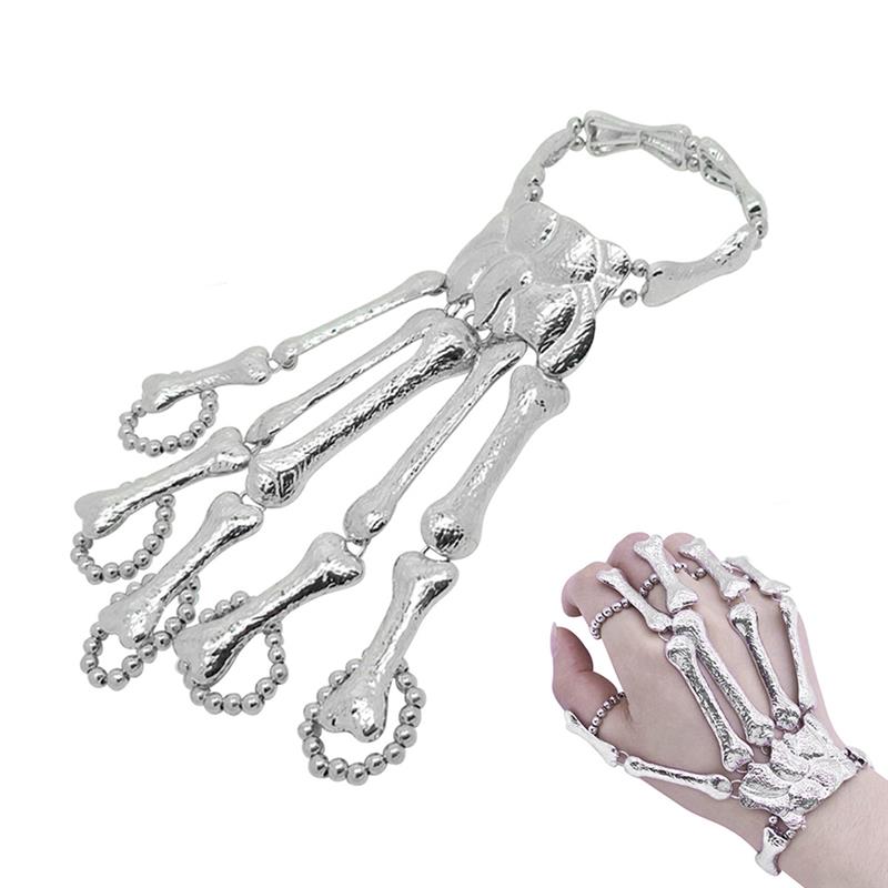 Einzigartige Halloween Finger Armband Gothic Einstellbare Skeleton Knochen Hand Finger Armband Party Dekoration Perfekt für frauen: sliver