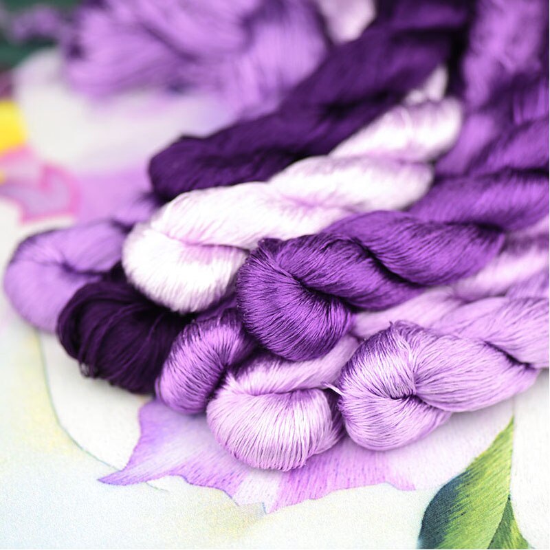 100% silk thread hand embroidery embroider cross stitch 1pcs 400m silk embroidery thread Taro purple series 8 pure colors