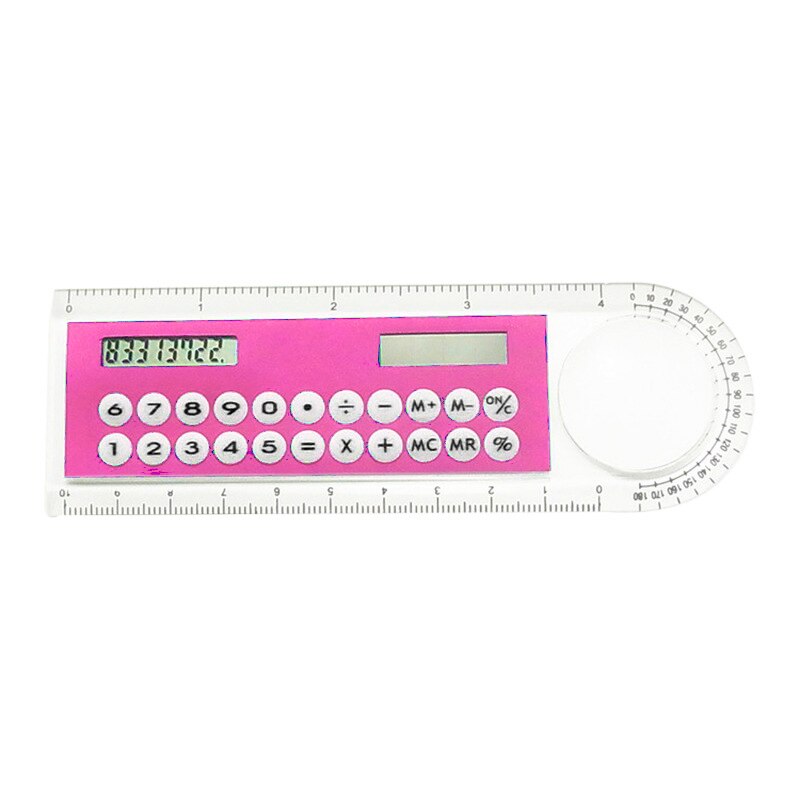 Mini régua ultra-fina solar calculadora lupa multifunções 10cm régua solar calculadora suprimentos de escritório: Pink