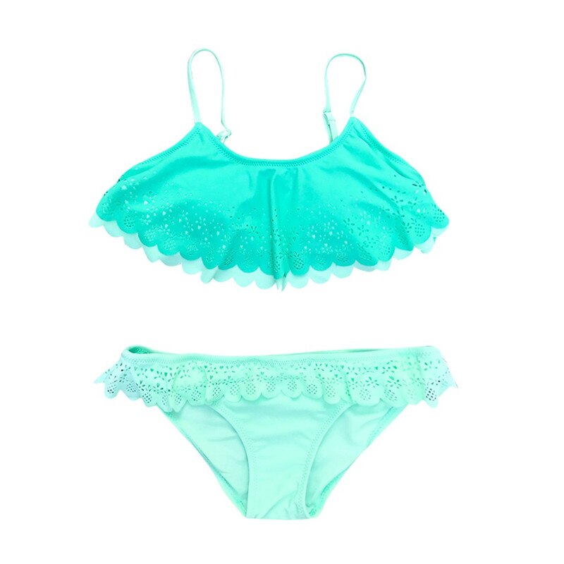 Baby Meisje Badpak Ruches Hollow Twee Stukken Bikini Kinderen Badmode Voor Meisjes Peuter Kinderen Beachwear Kostuum Kleding: Groen / 7-8 Years