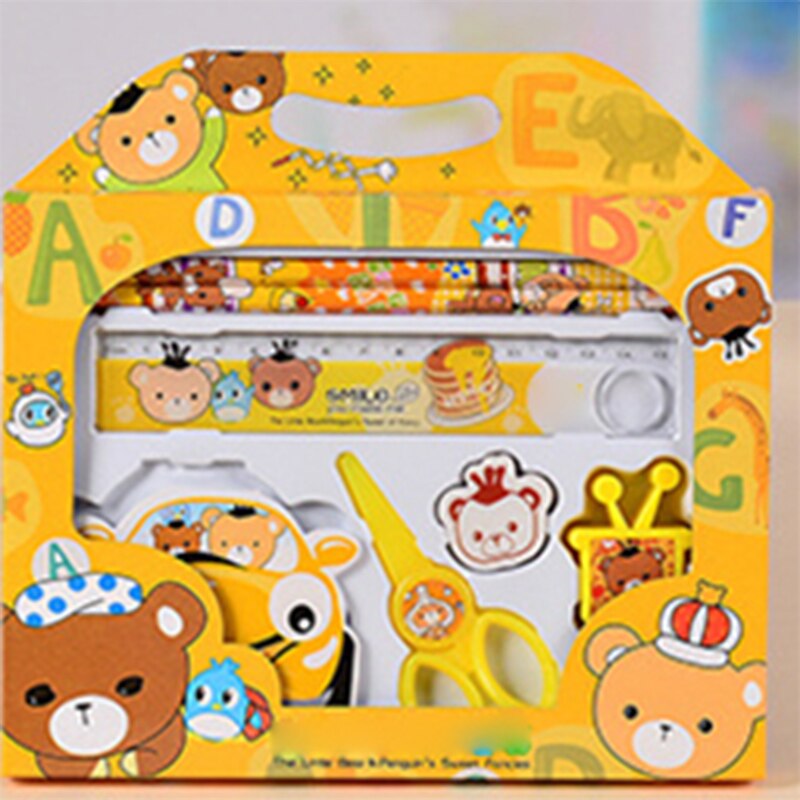 1 Sets Children 's Stationery Set of Pupils School Supplies Festival for Children 7pcs Installed: yellow