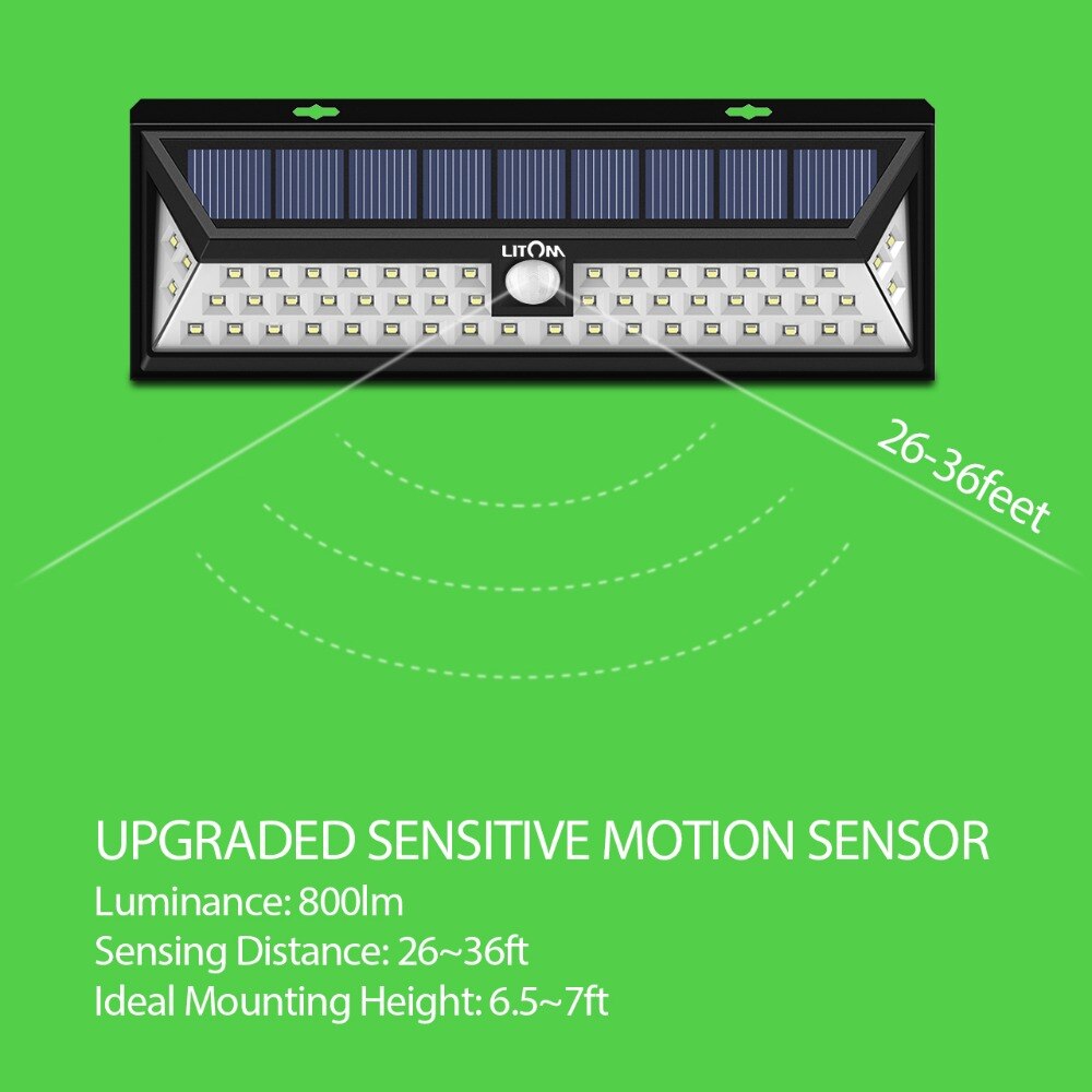 LITOM 54 LED Outdoor Solar Light Garden Garage Bright Wide Angle Security Lights Waterproof IP65 Luz Solar Led Para Exterior