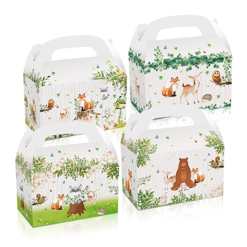 4Pcs Woodland Dieren Zakken Behandelen Kids Gasten Dragee Bag Met Handvat Jungle Safari Doos Snoep Verpakking Verjaardagsfeestje gunsten: Default Title