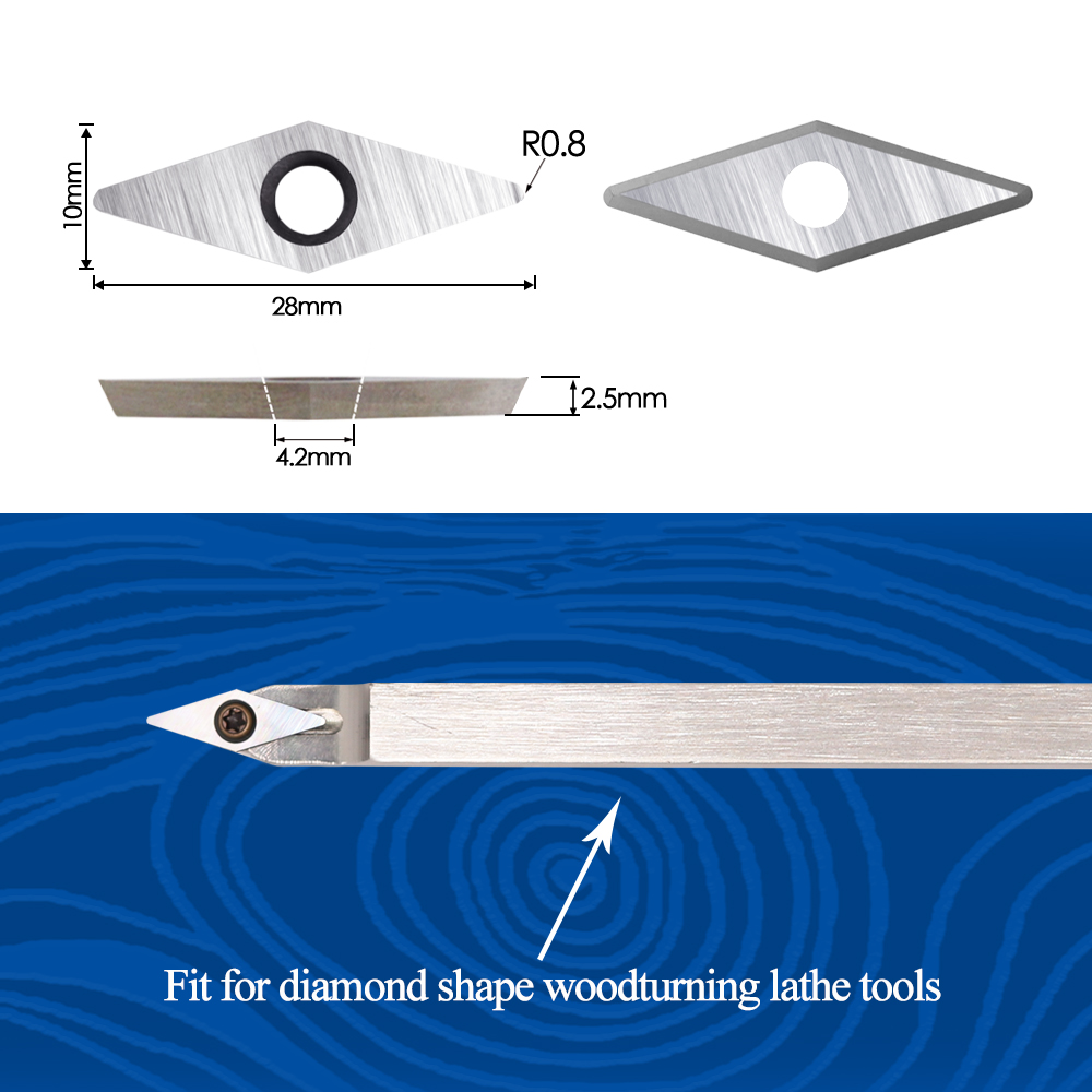 Ci4 Diamond Carbide Vervanging Cutter Inserts Messen met Radius Punt fit voor DIY Hout Draaien Detailer of Machine Tool 10 stks