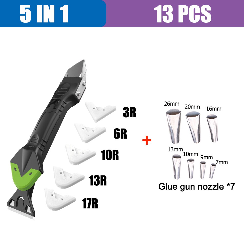 Kit de herramientas para calafateo de silicona 5 en 1 para eliminar calafateo, boquilla de sellado, espátula multifunción: 5 in 1 Scraper Set C