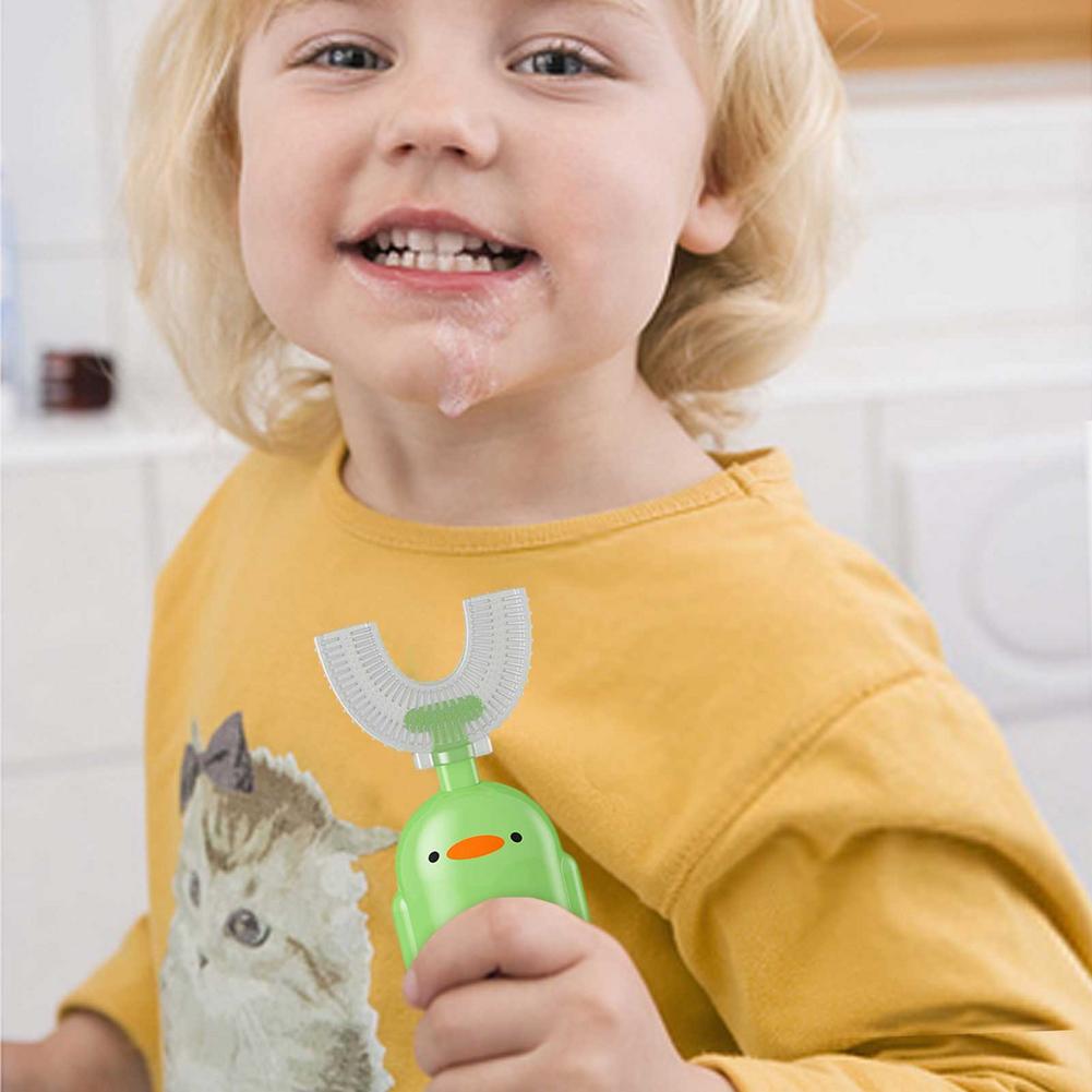 Spazzolino da denti per bambini a forma di U spazzolino da denti in Silicone morbido per bambini 360 denti orali pulizia spazzolino manuale a bocca intera blu e Pi
