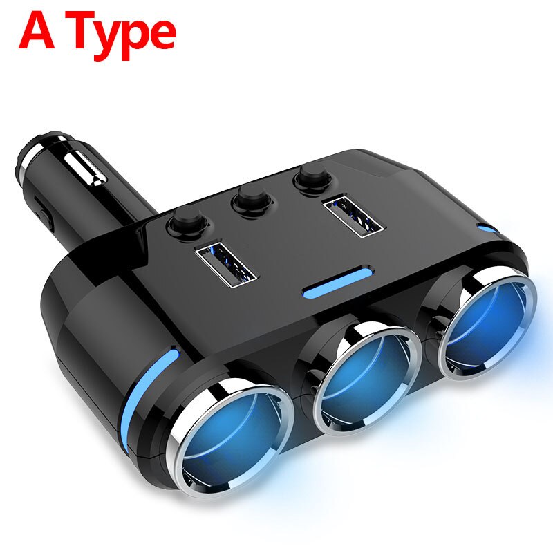 Bil gadget produkter bil cigarettænder stik splitter stik led usb oplader adapter med usb til iphone hurtig oplader 5v/3a: En type