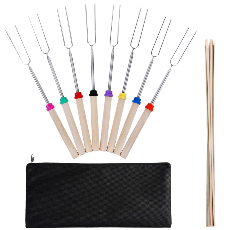 Marshmallow Roosteren Sticks-Set Van 8 Stuks Veilig voor Kinderen 11-31 Inches Telescopische Dog Smores Vorken, extra 10 Stuks Houten Stickers: Default Title