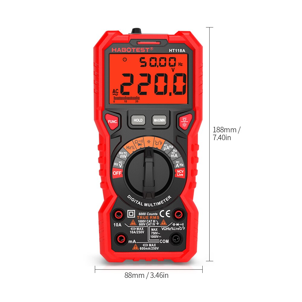 Auto-scanning Digital Multimeter DC AC Capacitance Resistance Tester 6000 count Portable Smart