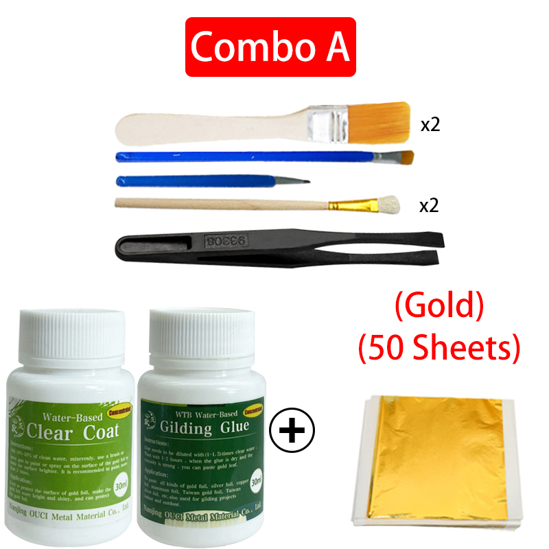 Vergoldungskleber, Goldfolienblätter für Kunsthandwerk, Papierpulver, Blattgold, konzentrierter Kleber auf Wasserbasis, Mangel und Goldfolien-Toolkit: Licht Grau