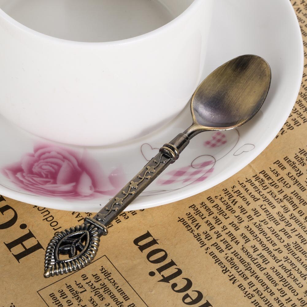 5 pçs do vintage colher estilo real metal esculpido mini café chá leite sobremesa colher de cozinha acessórios utensílios de mesa colher para lanches