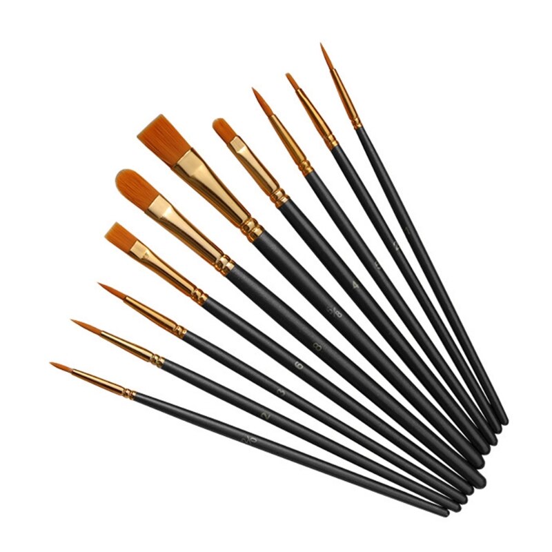 10pcs/set Watercolor Oil Acrylic Artist Paint Brushes Nylon Hair Painting Brush XXUC: Black