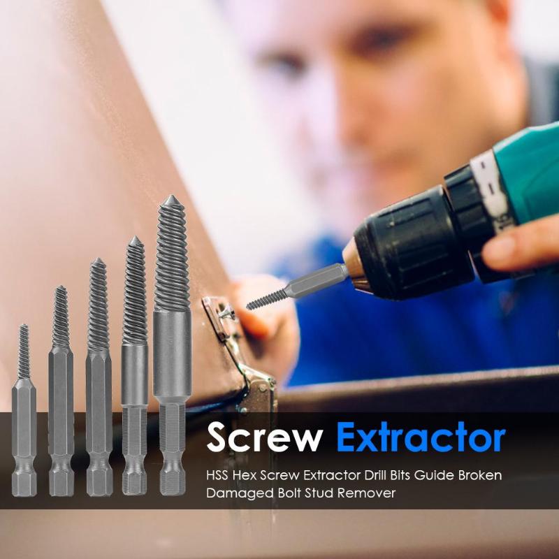 Hex Shank Screw Extractor Drill Bits Guide Broken Damaged Bolt Stud Remover
