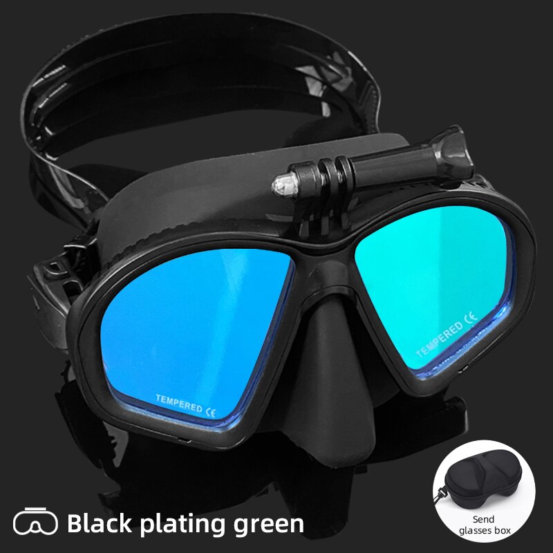 Lage Volume Gratis Duikbril Scuba Apparatuur Onderwater Volgelaatsmasker Gratis-Duik Bril Professionele Snorkelen Bril: Black plating green