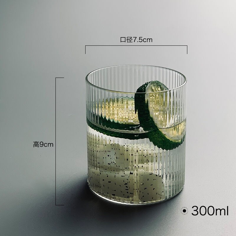 300ml/ handgjorda värmebeständiga glasskål rakt randigt glas isat latte americano kopp japanskt vertikalt glasvattenglas: Default Title