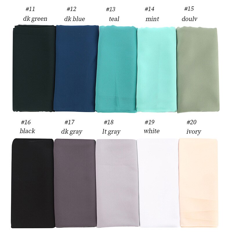 10 pièces/lot femmes en mousseline de soie écharpe plaine bulle en mousseline de soie Hijab châles enveloppes tête écharpe Femme bandeau musulman Hijabs foulards Bandanas: Color Swatch 2