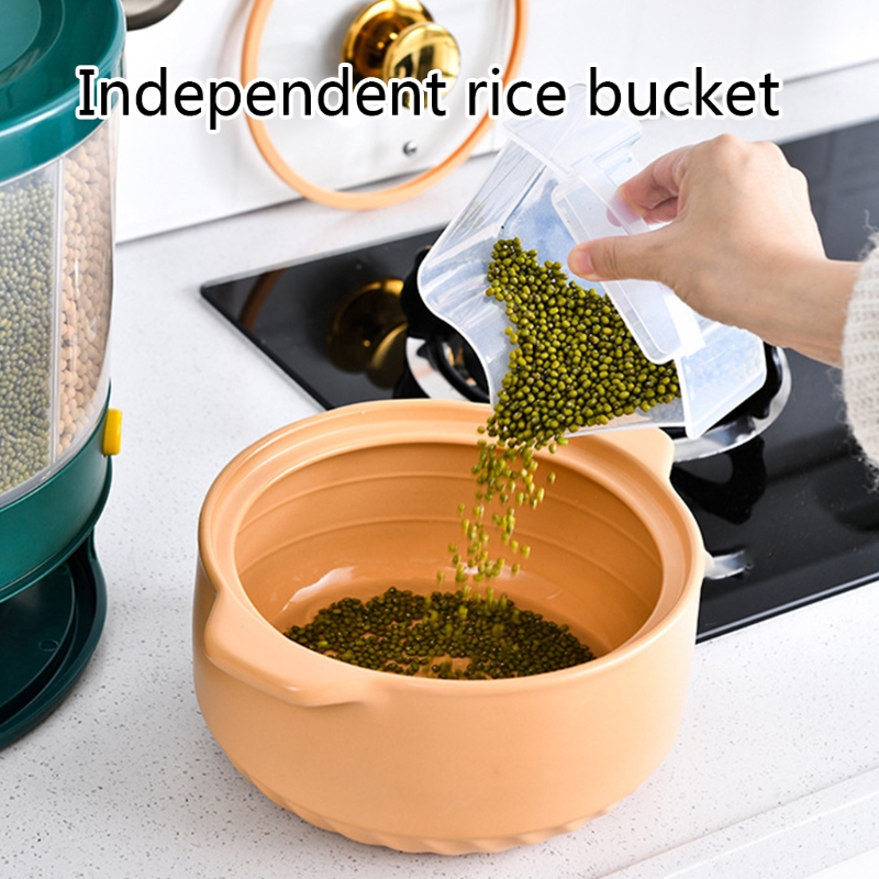 10KG Kitchen Food Storage container Rotating cans for bulk cereals Moisture Insect Proof Grain Organizer box Separat Rice Bucket
