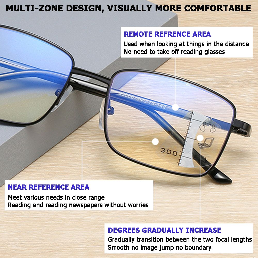 Lunettes de lecture progressives en métal, Anti-lumière bleue, pour presbytie, pour ordinateur, Vision dioptrique