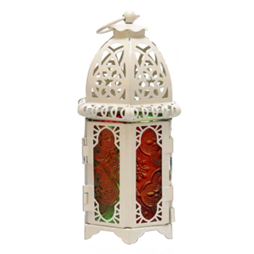 Marokkanske lanterne votive lysestage hængende lanterne nogensinde fest bryllupsdekoration vintage lysestager jern glas lanterne lampe: Hvid flerfarvet