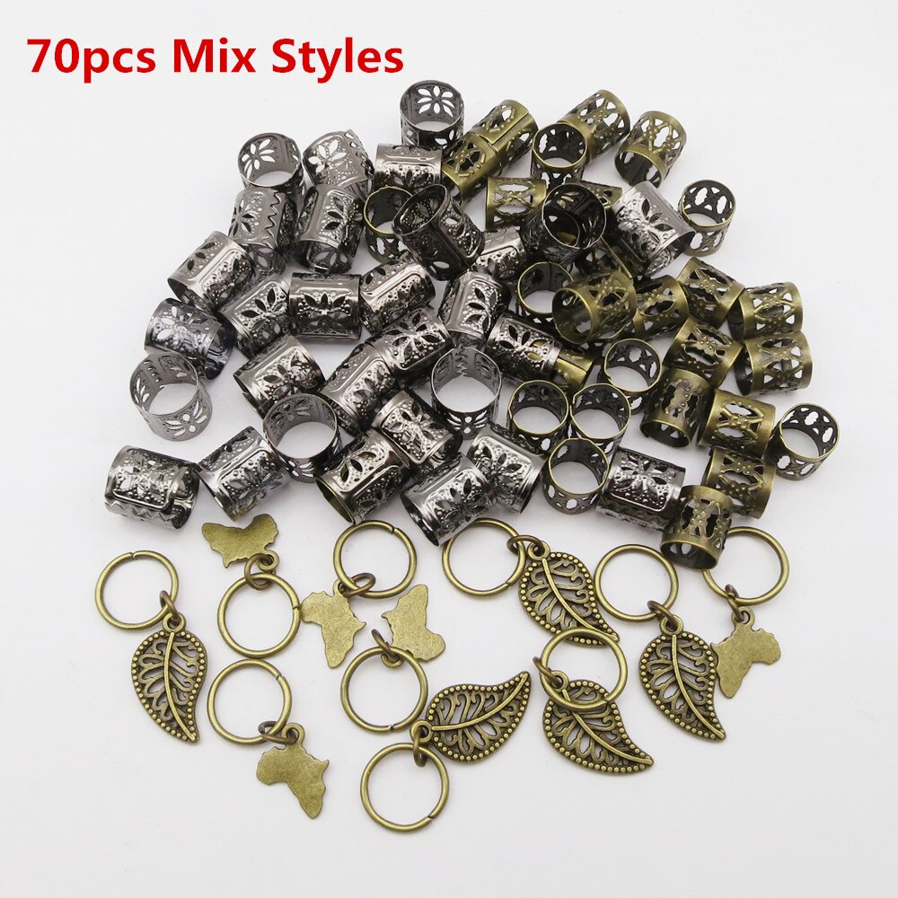 Anillos africanos de bronce para el pelo, cuentas, puños, tubos, amuletos, trenzas para el pelo, joyería, accesorios para hombres y mujeres, 70/80/100 Uds.