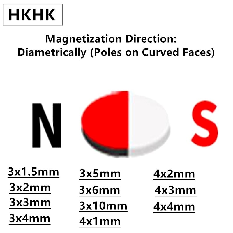 Halle magnetische NdFeB Magnet 3x 1,5 3x2 3x3 3x4 3x5 3x6 3x10 4x1 4x2 4x3 4x4mm Diametral Magnetisierten N45H