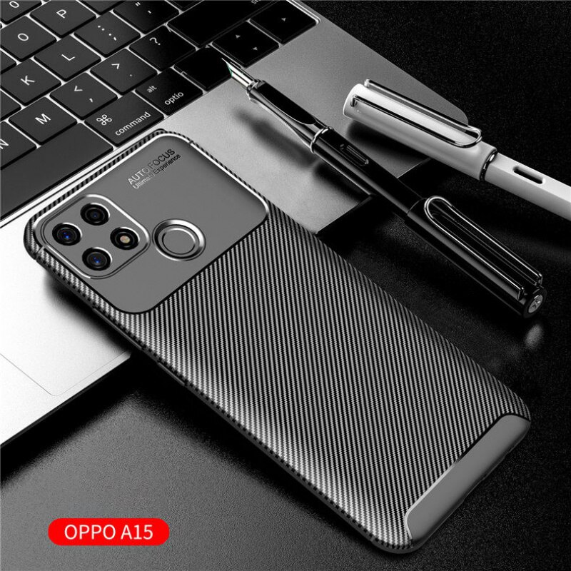 Kever Matte Phone Case Voor Oppo A15 Carbon Fiber Soft Cover Voor Oppo A15 CPH2185 A15s CPH2179 Een 15 15S Beschermhoes: For Oppo A15 / Black