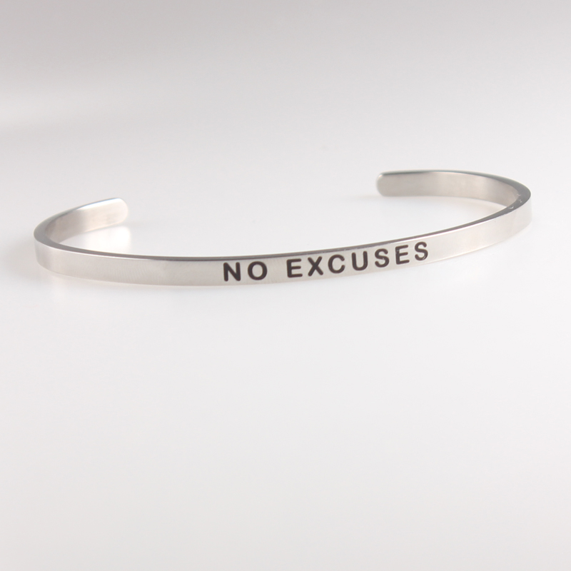 Neuheiten BROTHER Edelstahl Inspirational Positive Zitieren Manschette Mantra Armbänder & Armreifen Für Frauen Beste: NO EXCUSES