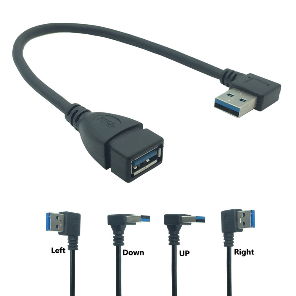 USB Extension Cable USB 3.0 Male to Female Right Angle 90 Degree USB Adapter UP/Down/Left/Right Cabo USB 0.2M