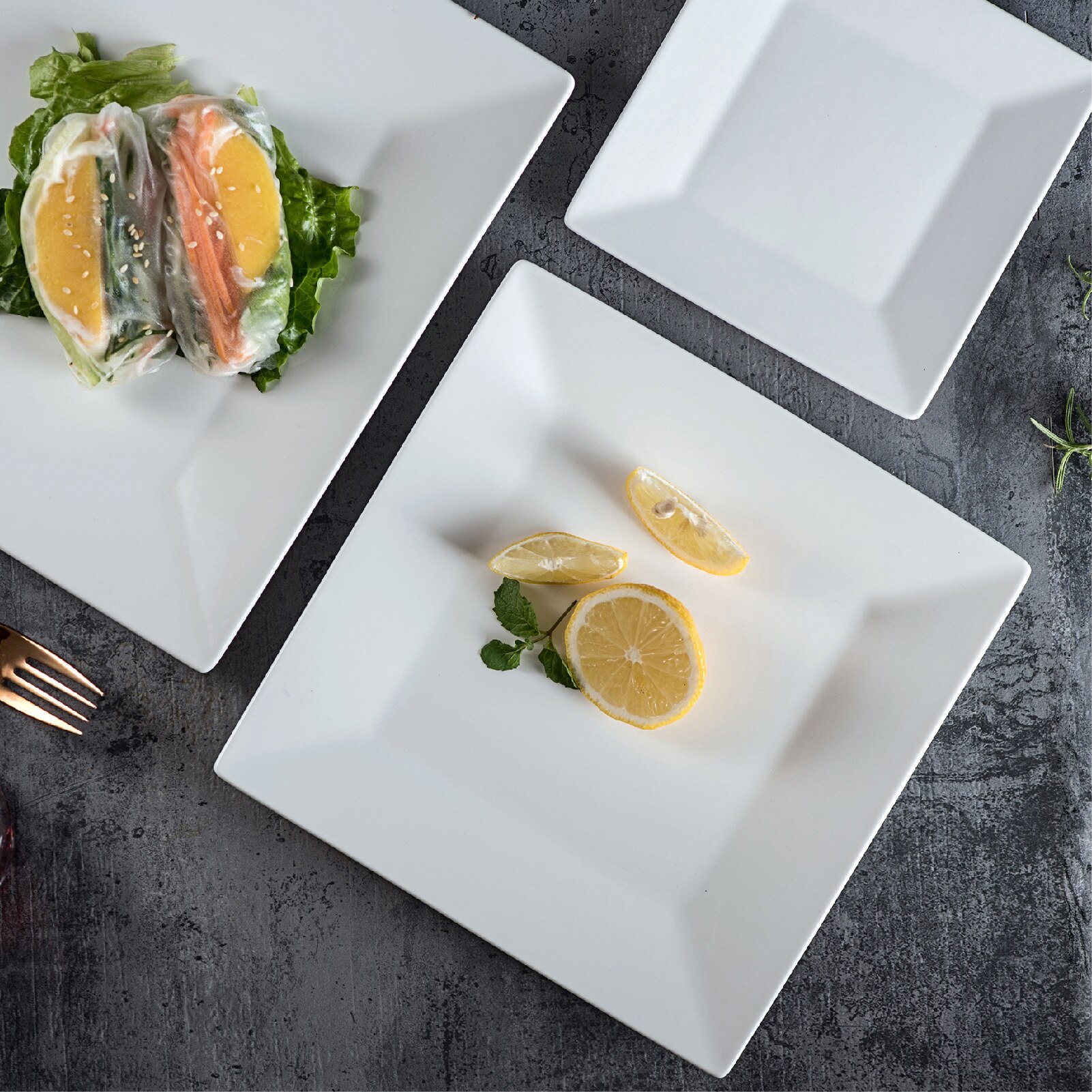and simple ceramic square plate household white sushi steak pasta Western food plate European hotel meal customization