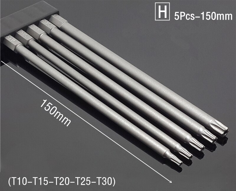 Jeu de tournevis magnétiques de sécurité 50/75/100/150mm, outils à main de 1/4 pouces à tête plate hexagonale: (H) 5Pcs 150mm