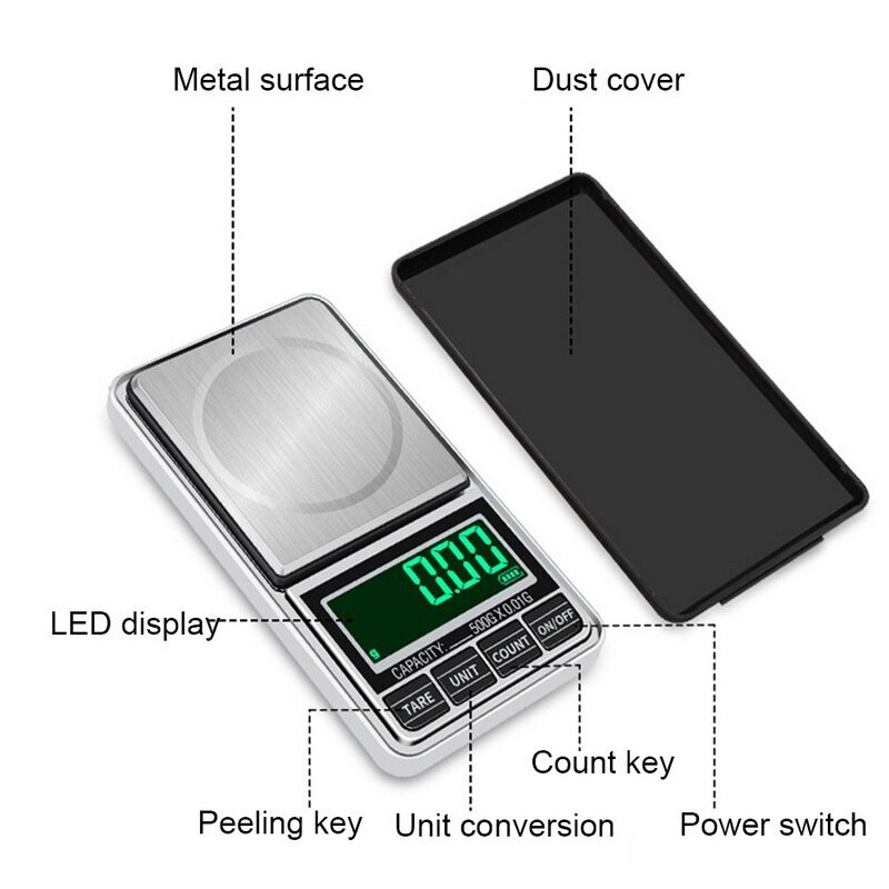 Mini Jewelry Scale USB Charging Pocket Digital Scale 100g/200g/300g/500g 0.1/0.01g Precision Electronic Balance LCD Weight Scale