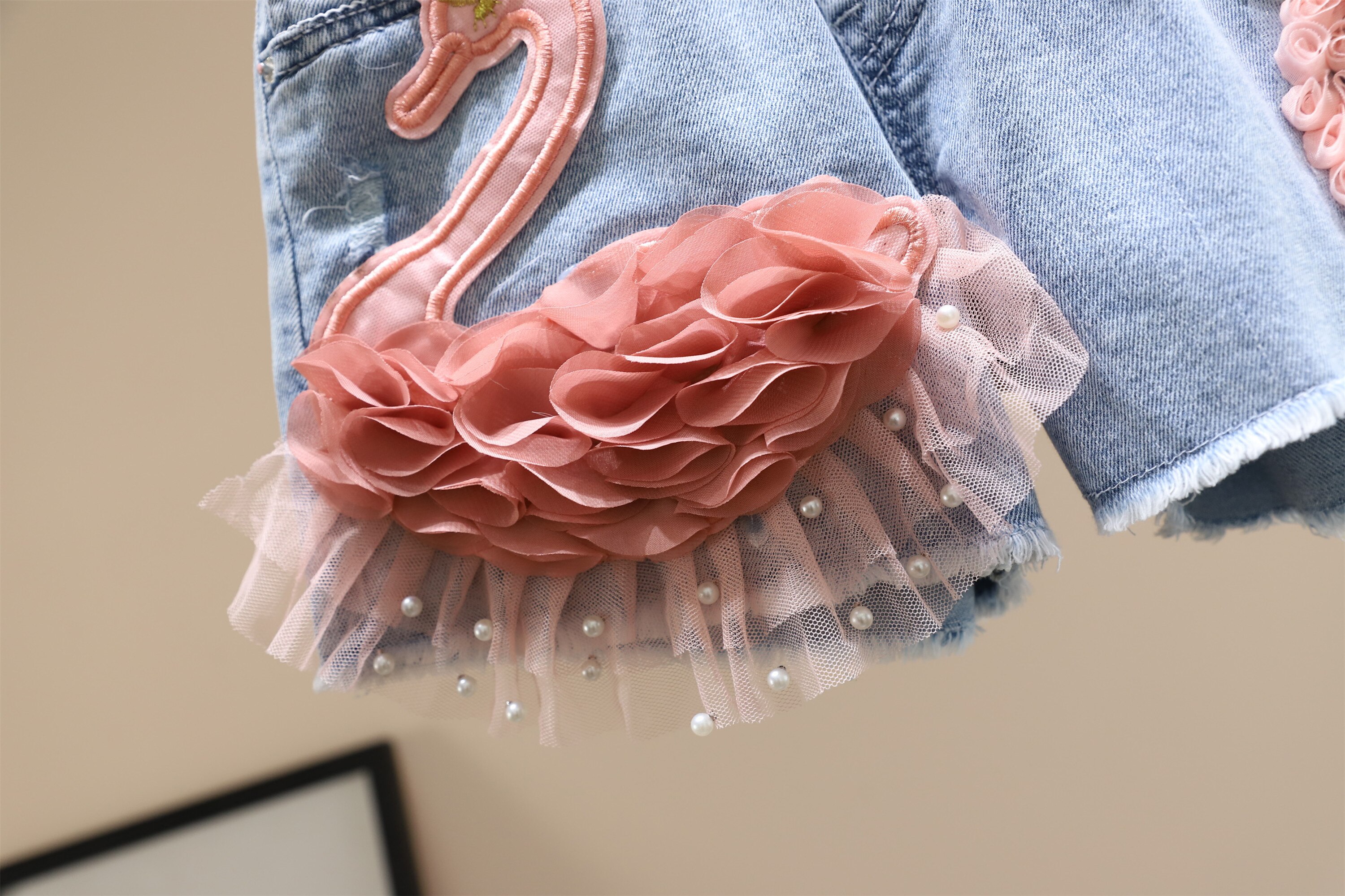 Zomer Kids Korte Denim Shorts Voor Meisjes Mode Meisje Jeans Zwaan Patroon Kinderen Broek Meisjes Shorts Meisjes Broek